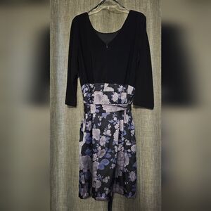 Elle Black and Purple Floral Long Sleeve Dress